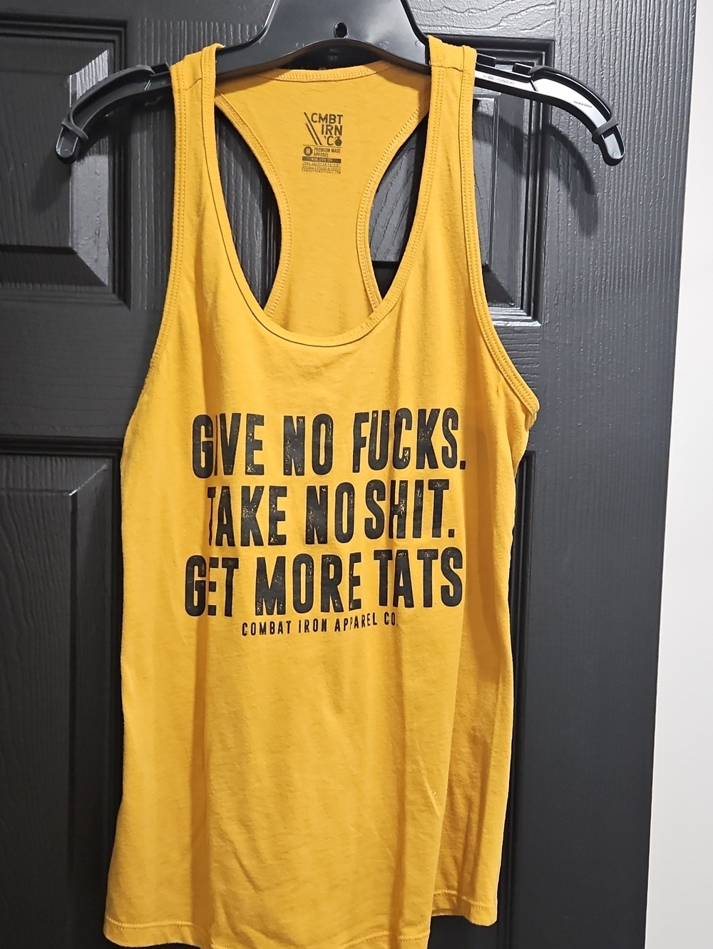 Mustard Yellow Graphic Racerback Tank - Bold Black Slogan